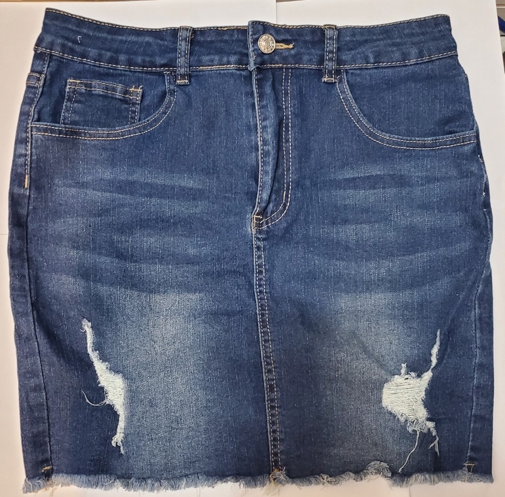 Refuge Skirt Woman  Blue Rinsed Denim Stretch Distressed Slim Mini Skirt