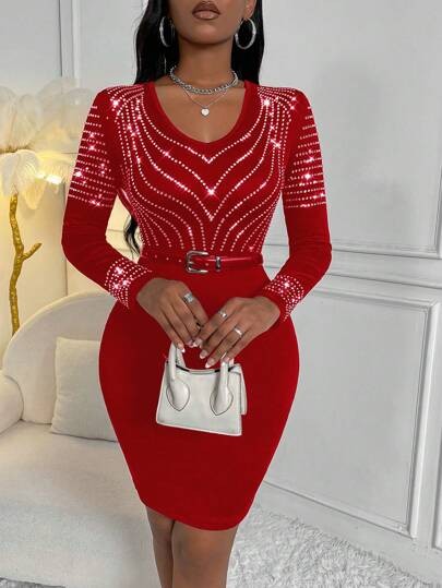 Slayr Women's Bodycon Dress With Rhinestone Decor