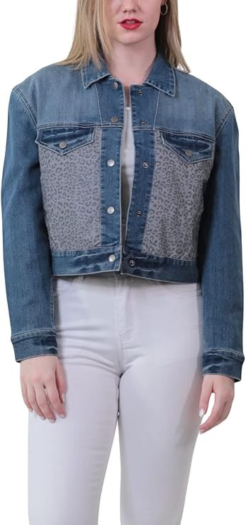 JOUJOU Women's Cheetah Reflective Denim Jacket, Stylish & Trendy Coat