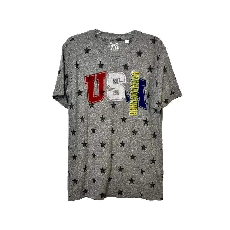 Royce Brand Womens USA Star Graphic T-Shirt Medium Heather Gray Short Sleeve