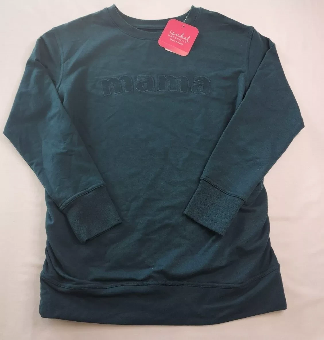 Isabel Maternity Womens Teal Long Sleeve Crew Neck Mama Sweatshirt Size XS Ruche